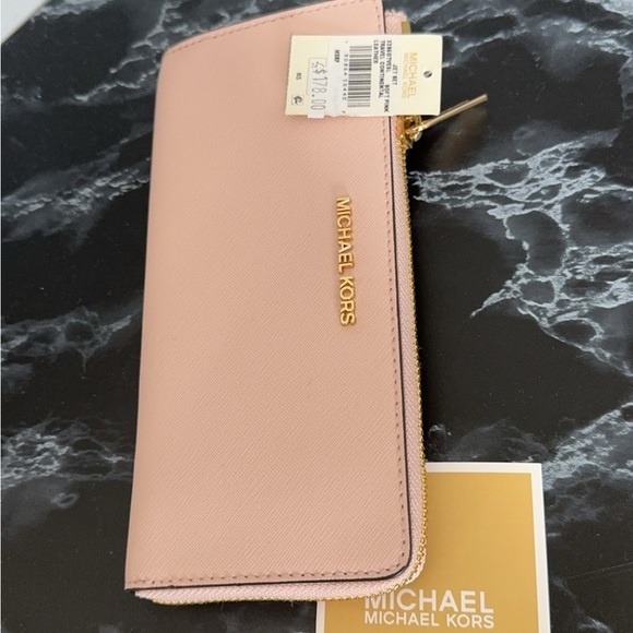 MICHAEL KORS Jet Set Travel Leather Quarter-Zip Wallet Soft Pink AUTHENTIC NWT - Picture 9 of 11